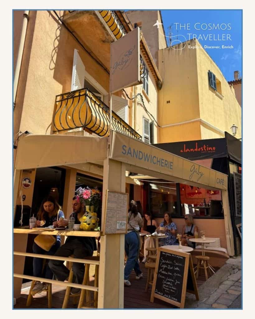 Gaby Sandwicherie in Saint-Tropez, a cozy café on Rue de la Citadelle, known for fresh, made-to-order sandwiches.