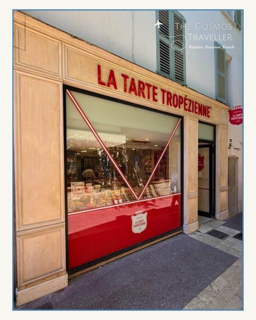 Another outlet of La Tarte Tropézienne, this time a bakery shop with its signature red and white signage.