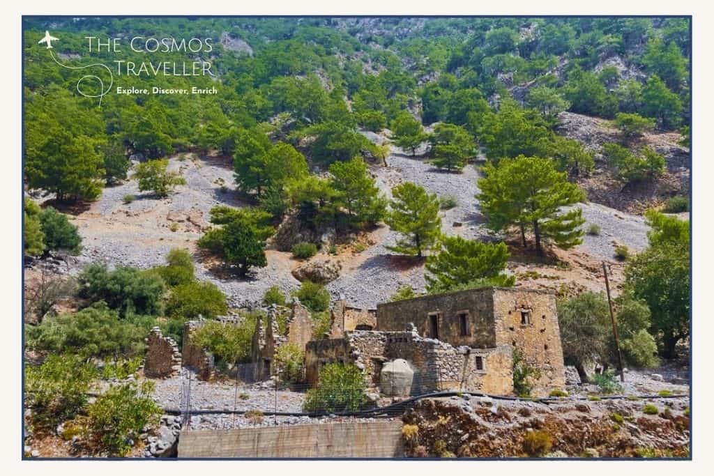 Ruins of old Agia Roumeli village in Crete, abandoned after a destructive storm in the 1950s.