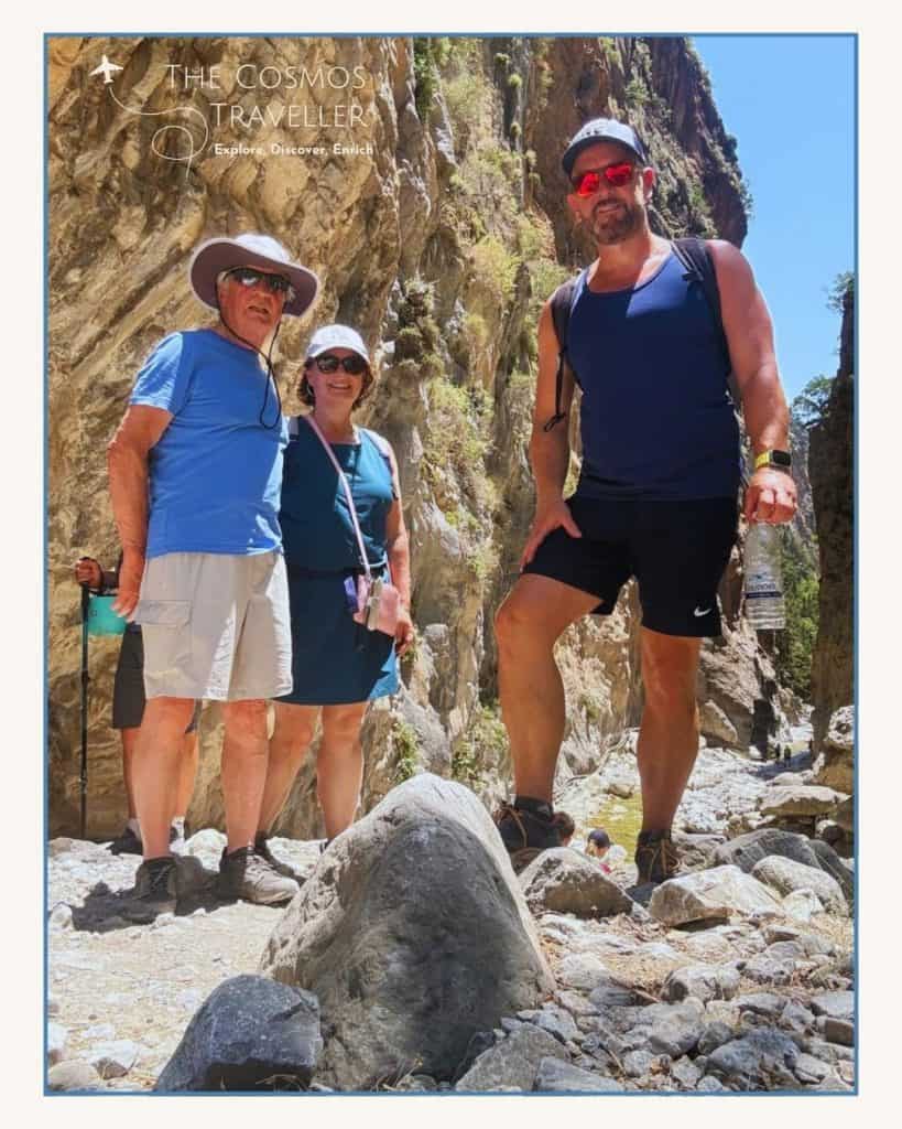 The Cosmos Traveller with father and sister posing for a photo in the Samaria Gorge.