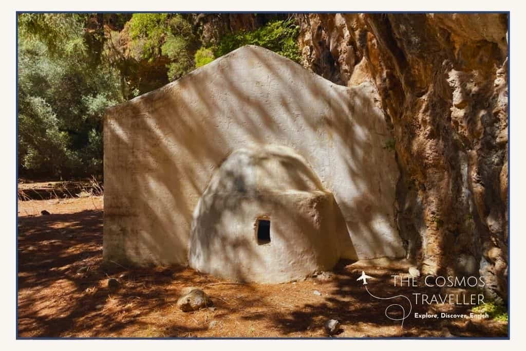 Whitewashed church in the abandoned village of Samaria along the Samaria Gorge trail in Crete.