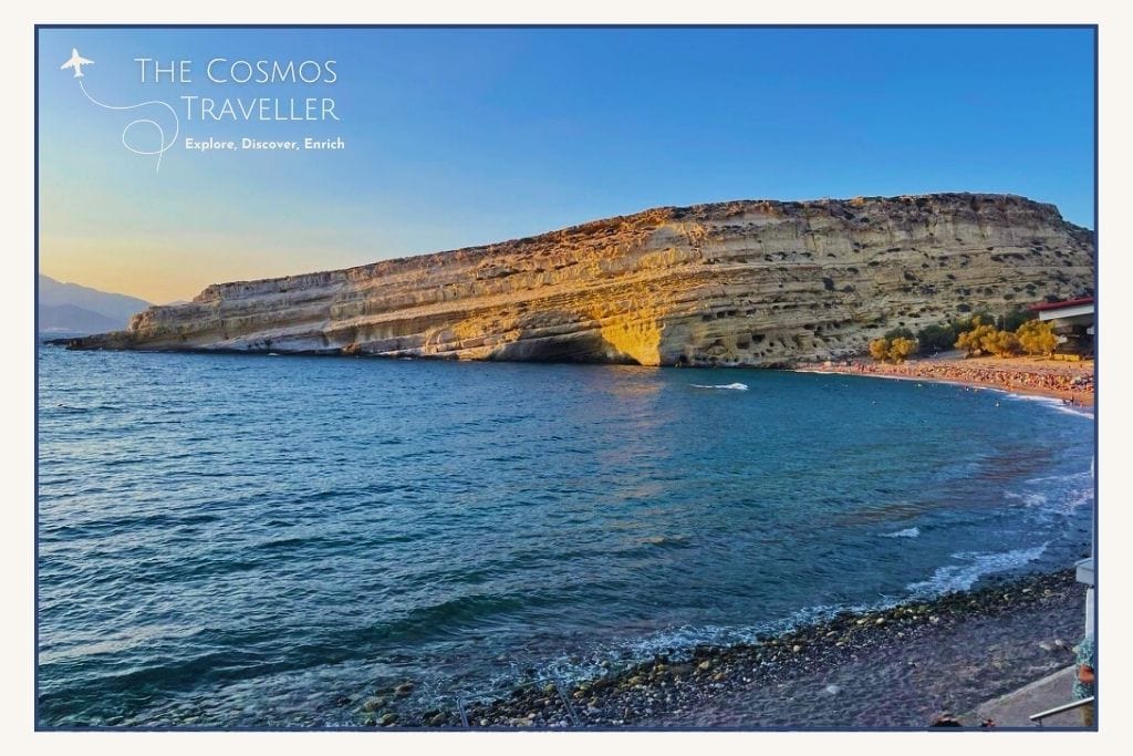 Matala – Cliffside town near Kommos and Red Beach, known for its caves and boho atmosphere.