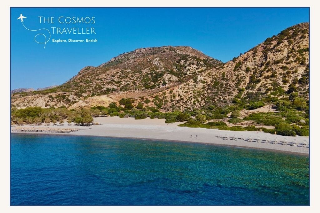 Sandy and pebble cove at Anidri Beach near Paleochora, Crete, with clear turquoise water and quiet shoreline.