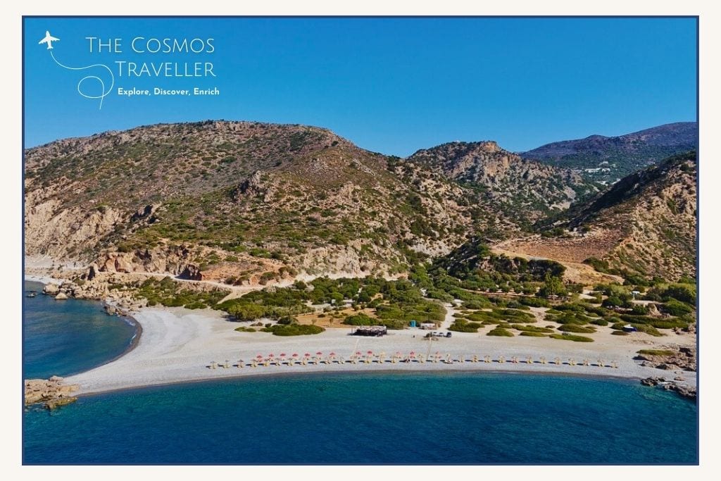 Pebble coves at Gialiskari Beach, Paleochora, Crete, with calm turquoise water and rocky headlands.