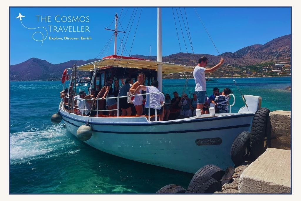Passengers arriving at Spinalonga Island pier from Plaka