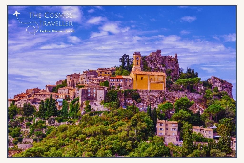 Èze hilltop village overlooking the Mediterranean coastline.