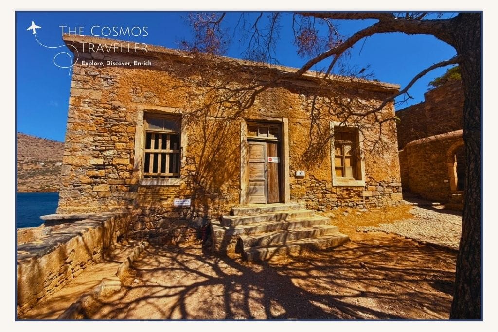 Stone exterior of the former leper hospital on Spinalonga Island, once an Ottoman mosque