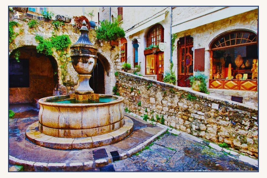 Fountain of Saint-Paul-de-Vence, famous photo spot in the village square.