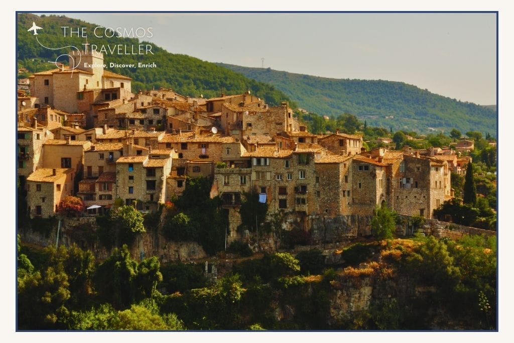 ourrettes-sur-Loup violet village with stone houses and craft shops.