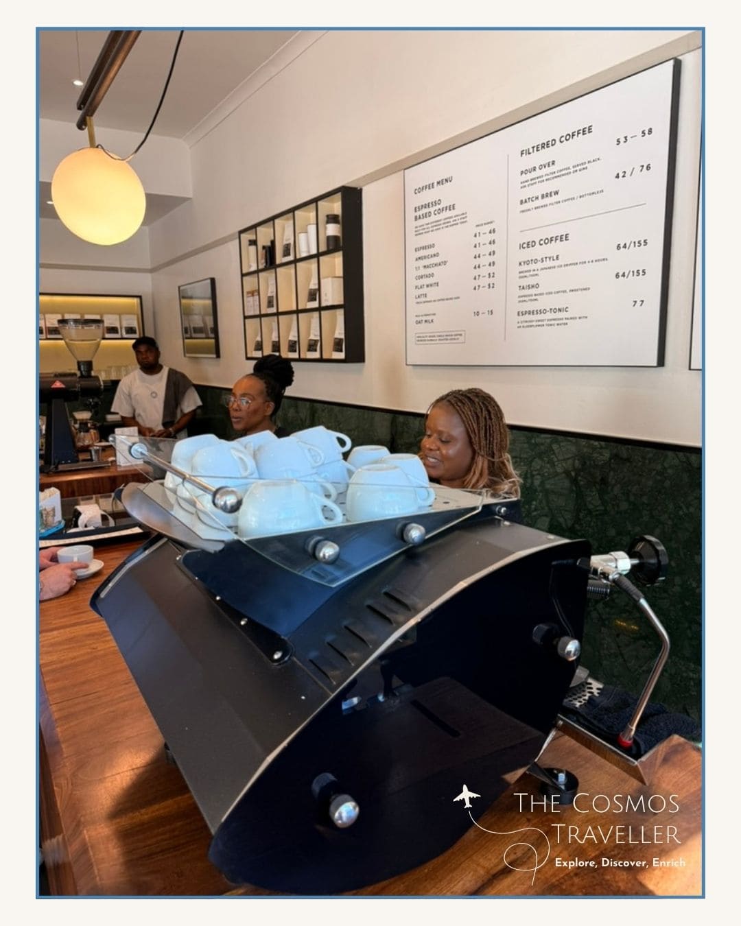 Barista preparing speciality coffee at Rosetta Roastery, one of the best Cape Town coffee shops on Bree Street.