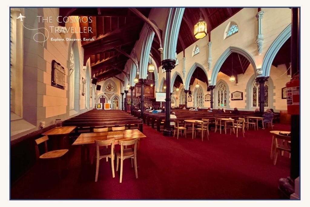 Coffee inside Heaven Coffee Shop, a peaceful café set within a historic Cape Town church.