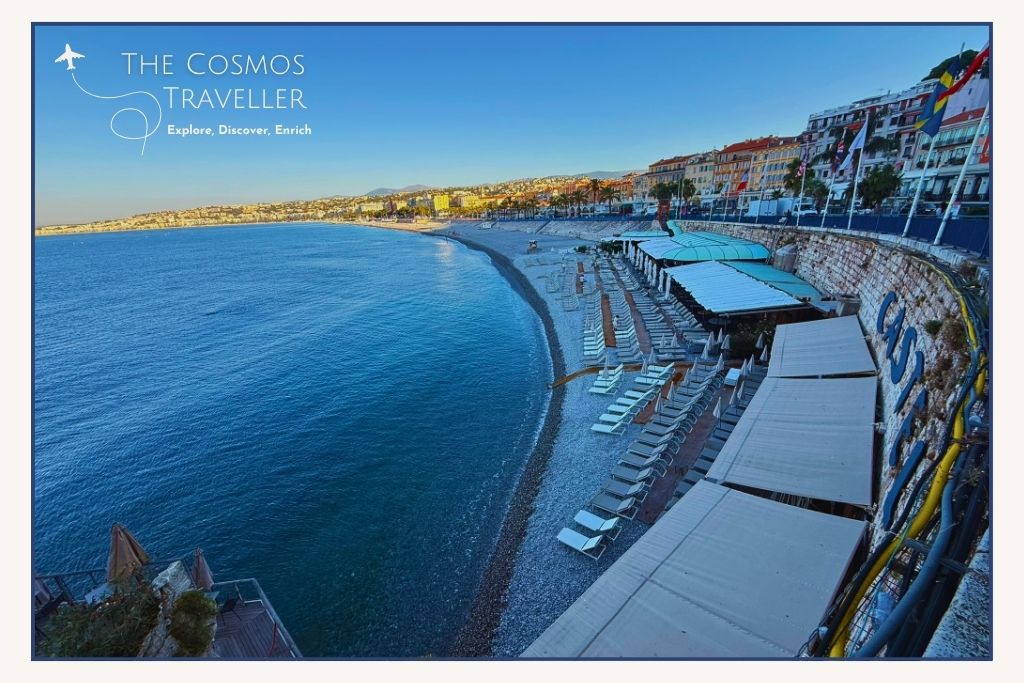 Early morning at Castel Plage beneath Castle Hill in Nice, France