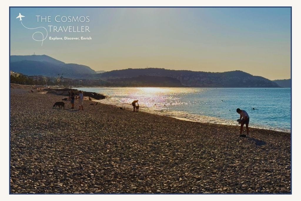 Pebble beach at Brigitte Bardot Beach in western Nice, France