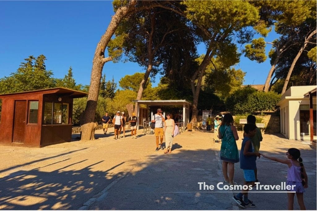 The entrance path to Knossos Palace with only a few visitors in the evening