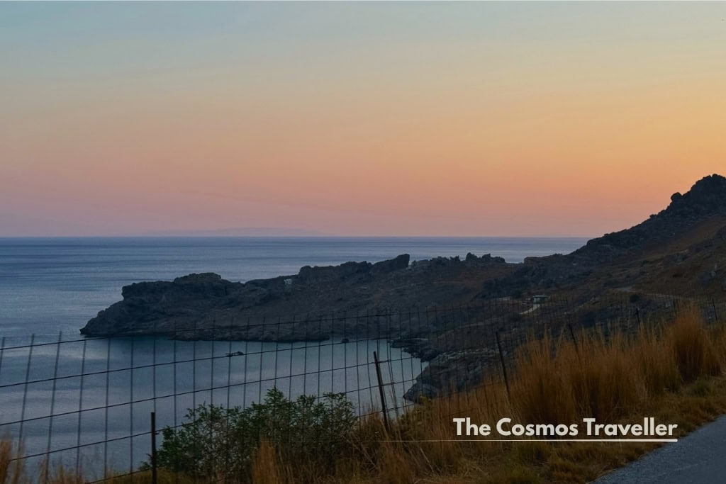 Evening light over Stavri beach on the coast road out of Plakias