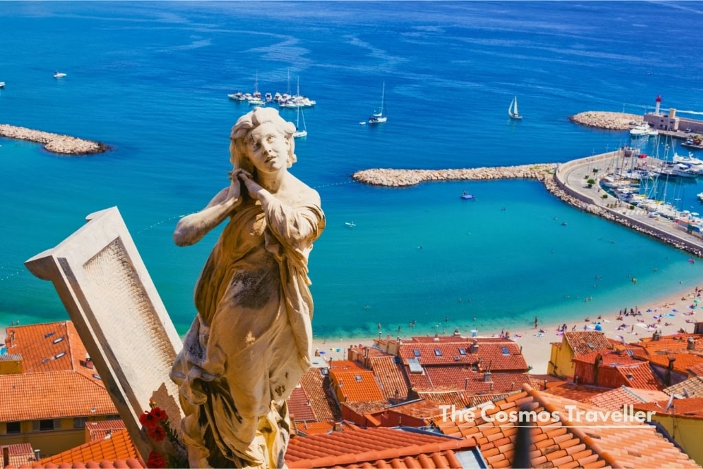View over Menton bay towards Italy from the Old Castle Cemetery